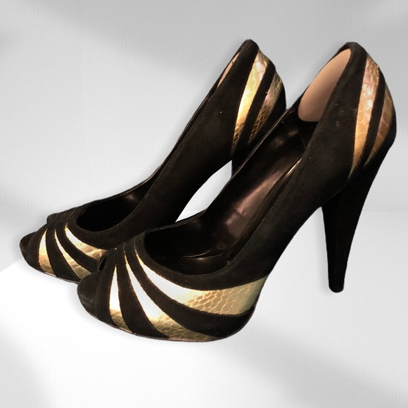Aldo Black & Gold Suede Pumps - Picture 1 of 4
